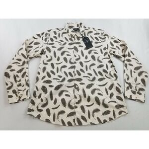 Peter Werth men shirt Elm PGS04128 feather graphic off white black sz L $100